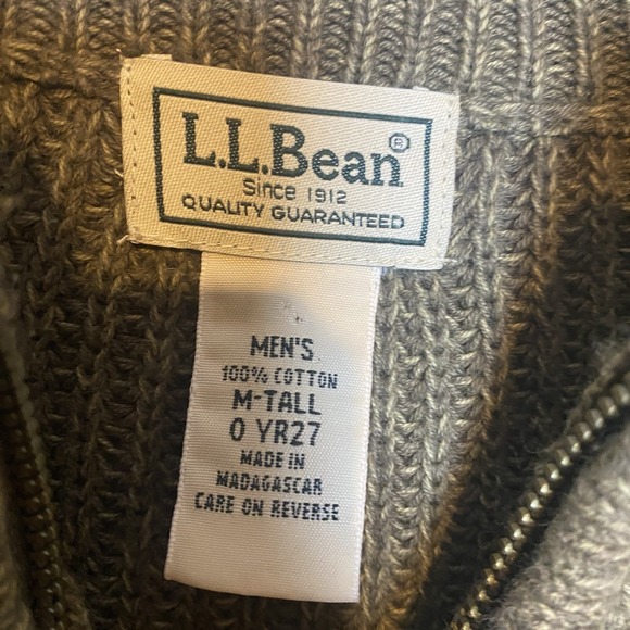 LL Bean Knit Ribbed Sweater Men's Size Medium Full Zip Olive Green 0YR27 - Picture 3 of 7